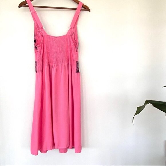 Pink mini dress  with empire waist and embroidery, sleeveless - Picture 13 of 16